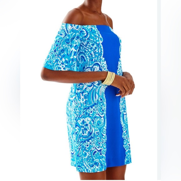 Lilly Pulitzer Vibrant Blue Off-Shoulder Mini Dress - Picture 3 of 7
